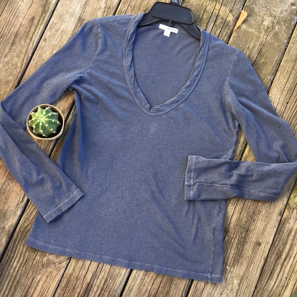 James Perse Tops - James Perse V-Neck Tee Slate Blue Sz 3 Large